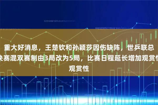 重大好消息，王楚钦和孙颖莎因伤缺阵，世乒联总决赛混双赛制由3局改为5局，比赛日程延长增加观赏性